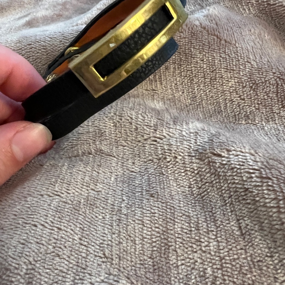 Black Leather Bracelet with Gold Buckle